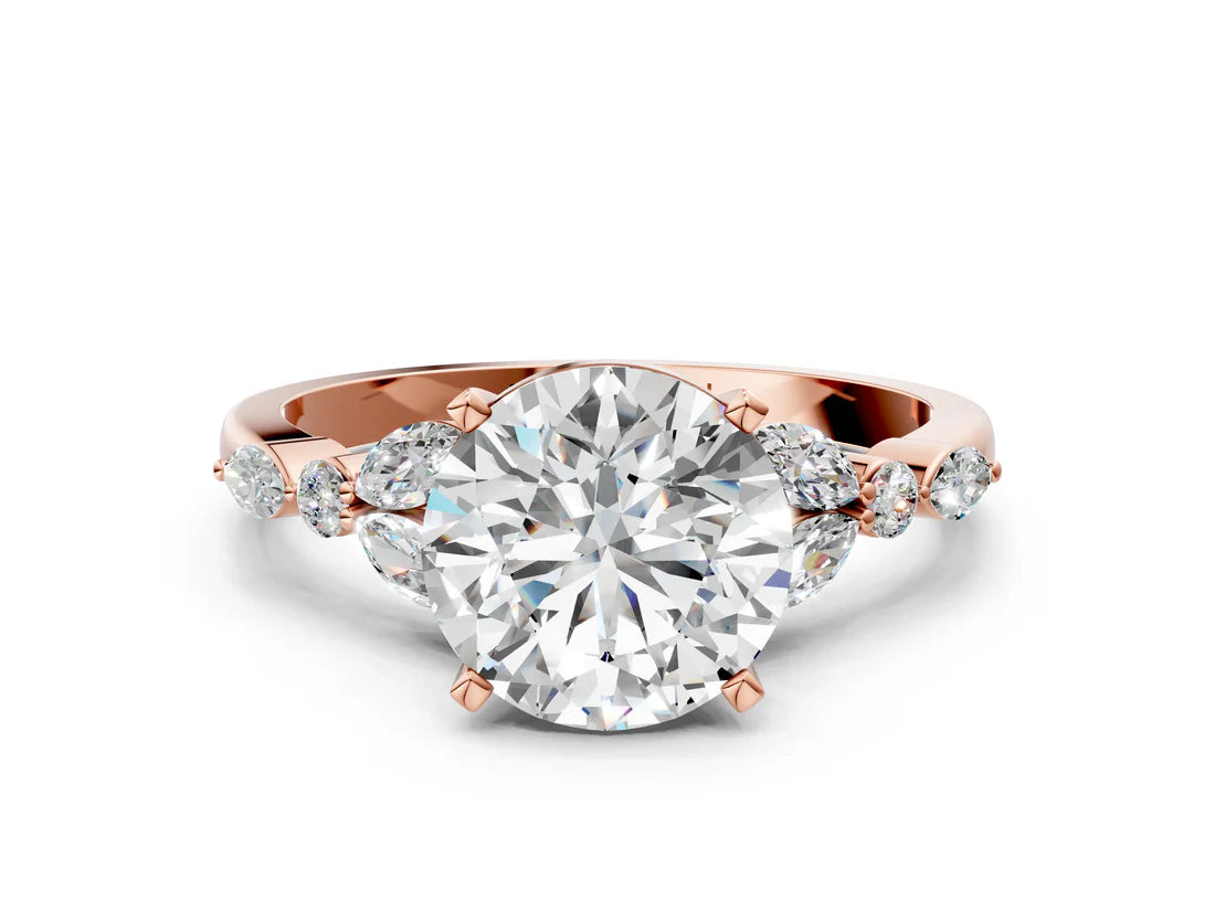 Round Cut Lab Diamond Solitaire Ring with Side Stones and Four-Prong Setting| D VS1
