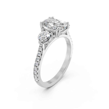 CUSHION THREE STONE WITH PAVE BAND