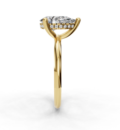 Pear Cut Solitaire with Hidden halo Lab Grown Diamond Engagement Ring| D VS1