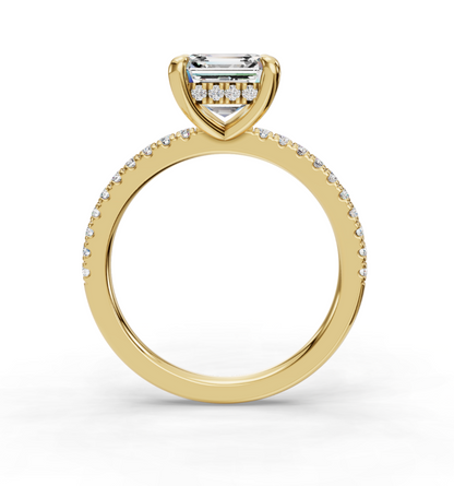 Asscher Cut Hidden Halo Lab Grown Diamond Engagement Ring with Pave Band| D VS1