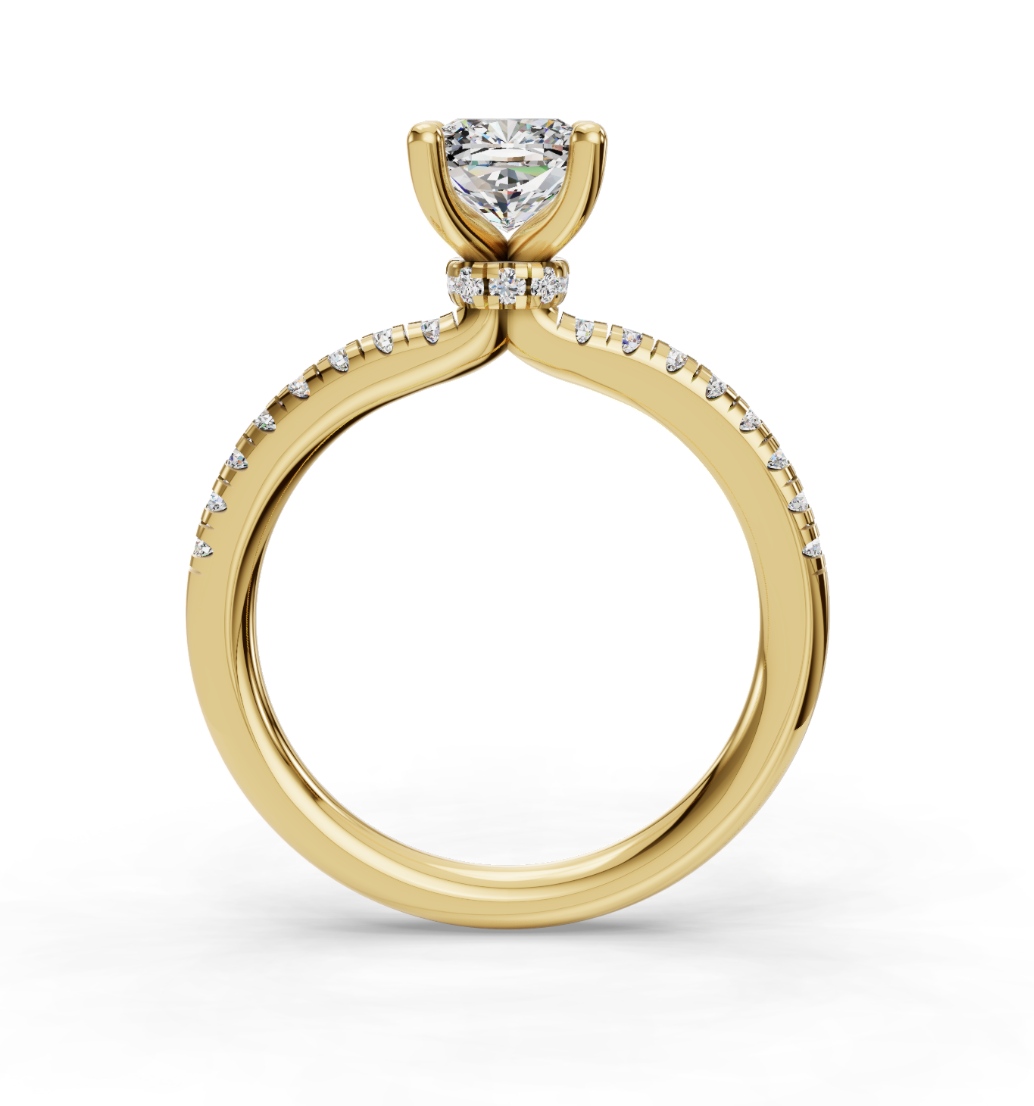 CUSHION ACCENTED PAVE HIDDEN HALO RING