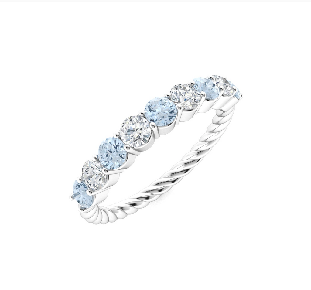 Round Aquamarine and Diamond Wedding Ring