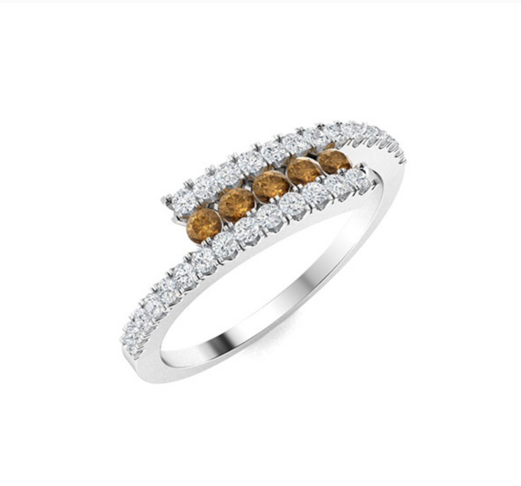 Round Brown Diamond and Diamond Wedding Ring