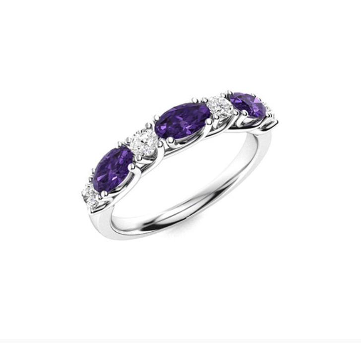 Amethyst and Diamond Wedding Ring