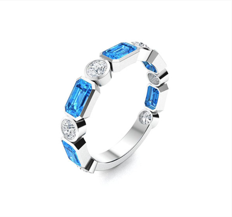Blue Topaz and Diamond Wedding Ring