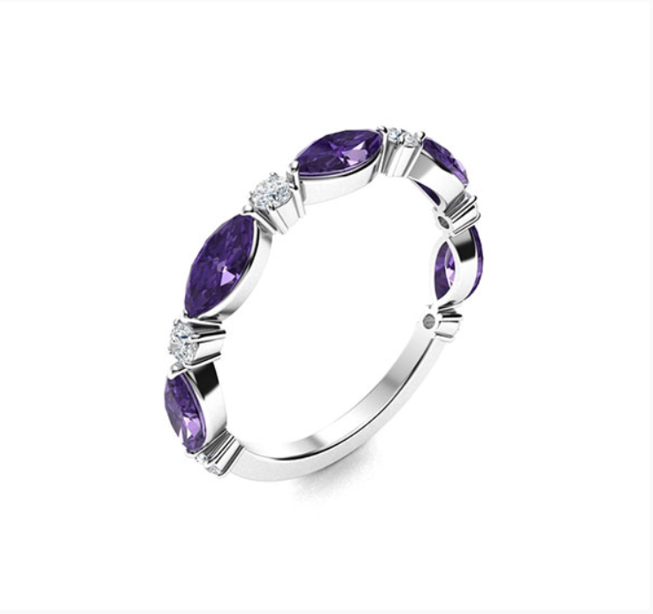 Amethyst and Diamond Wedding Ring