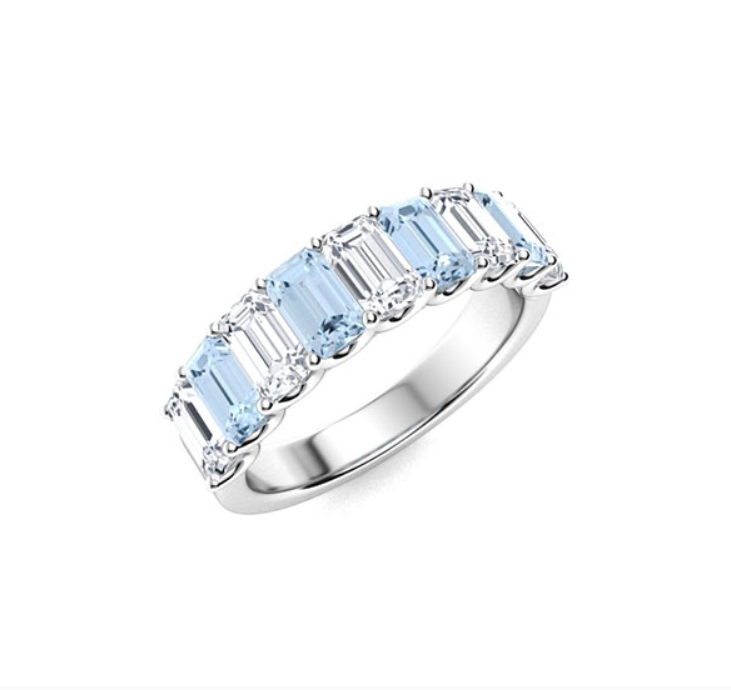 Aquamarine and VS Diamond Wedding Ring