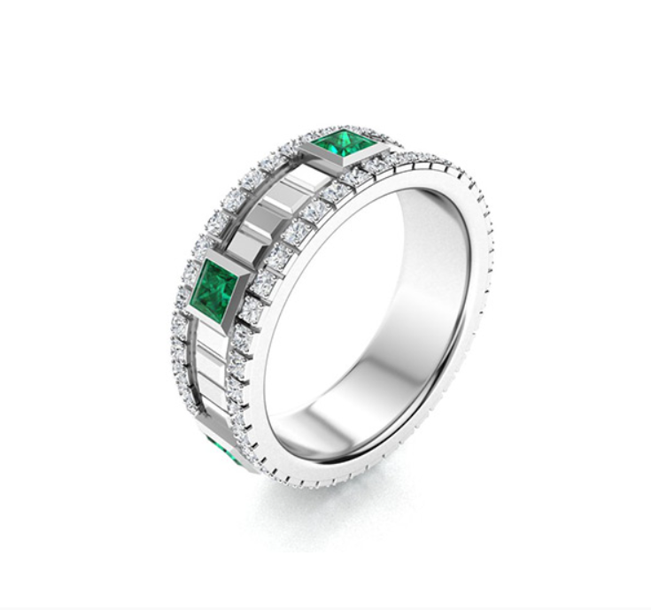 Tsavorite and Diamond Wedding Ring