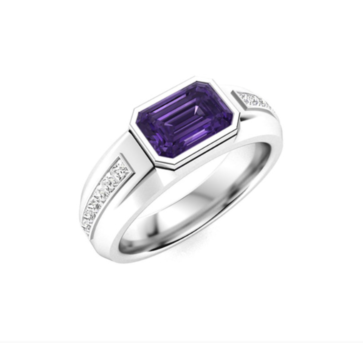 Amethyst and VS Diamond Men's Ring