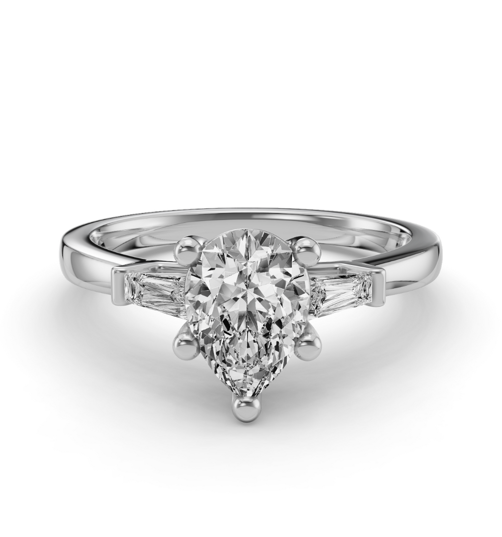 PEAR BAGUETTE THREE STONE RING