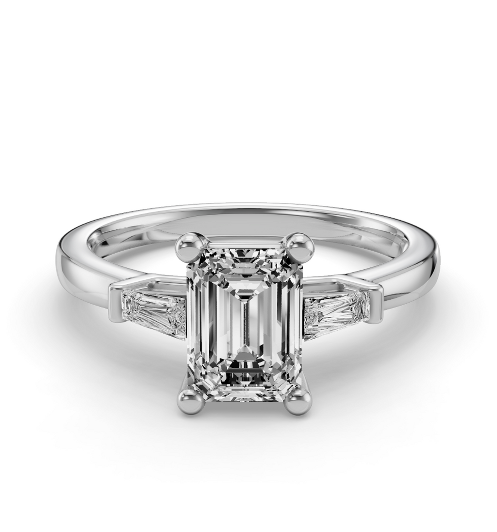 EMERALD BAGUETTE THREE STONE RING