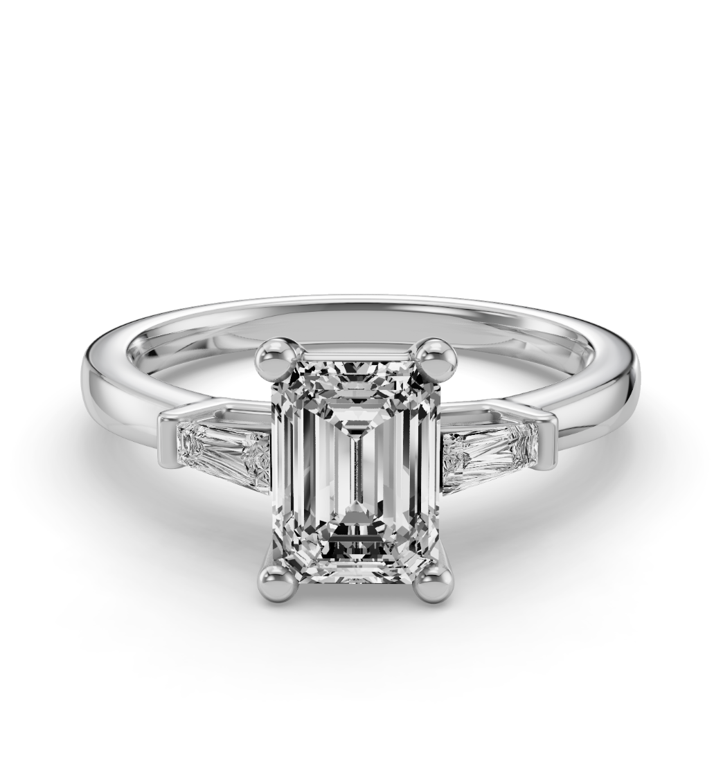 EMERALD BAGUETTE THREE STONE RING