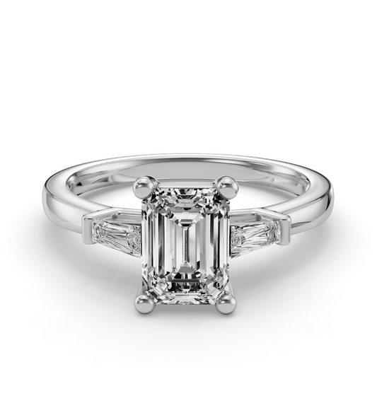 EMERALD BAGUETTE THREE STONE RING