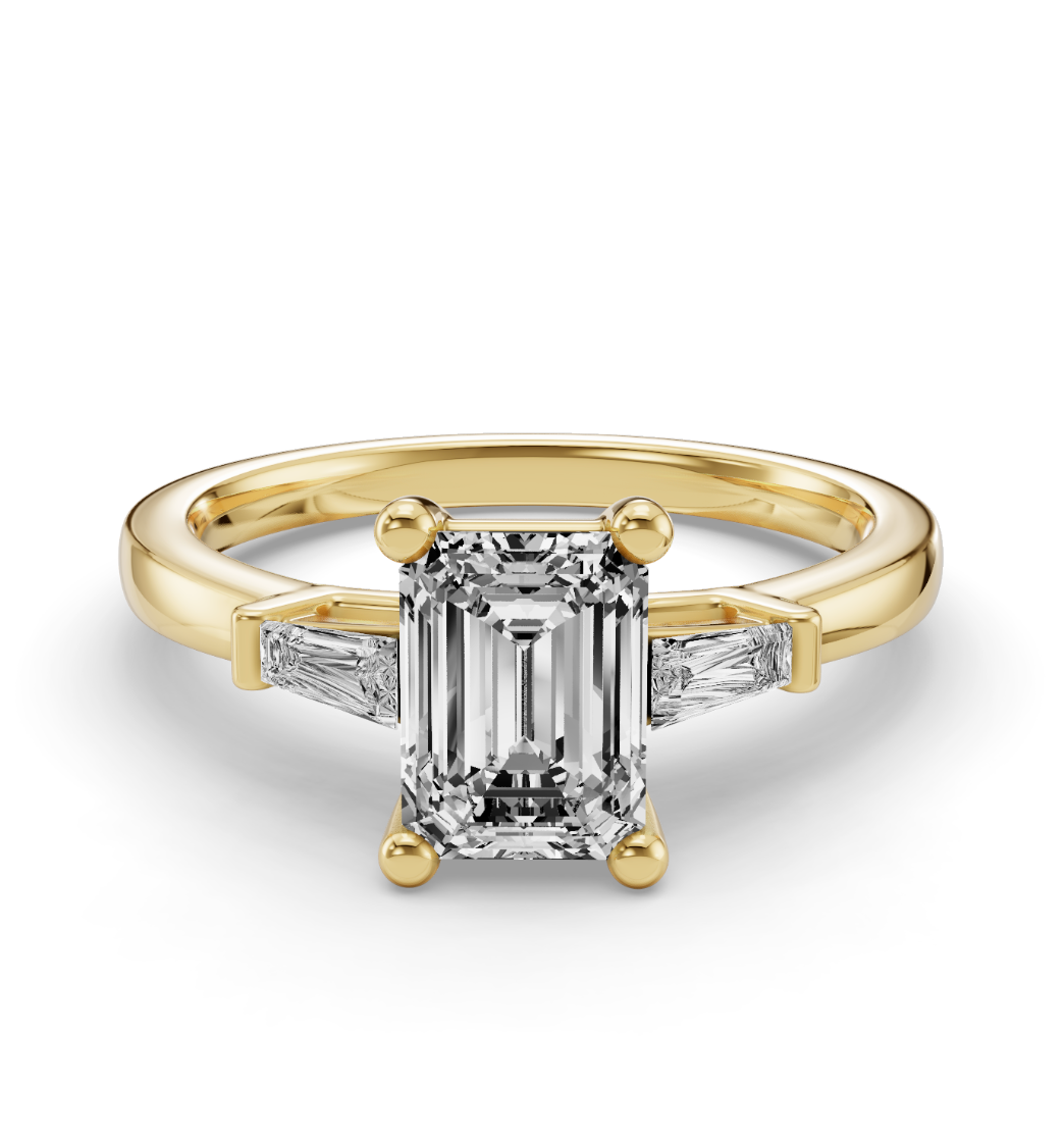 EMERALD BAGUETTE THREE STONE RING