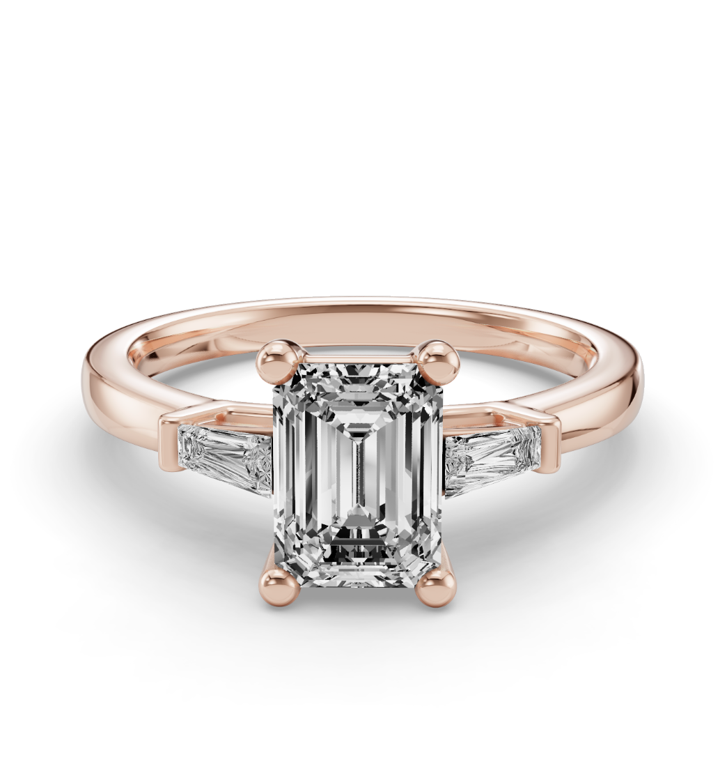 EMERALD BAGUETTE THREE STONE RING