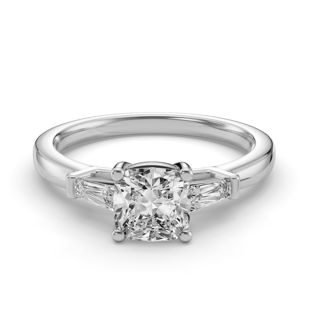 CUSHION BAGUETTE THREE STONE RING