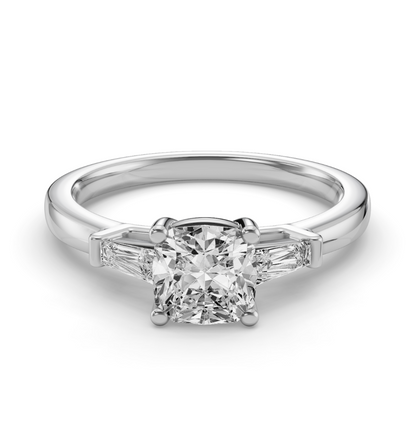 CUSHION BAGUETTE THREE STONE RING