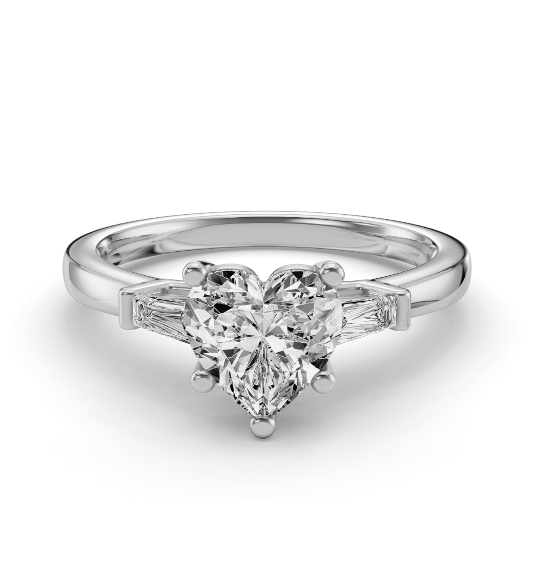 HEART BAGUETTE THREE STONE RING
