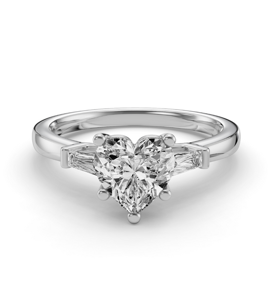 HEART BAGUETTE THREE STONE RING