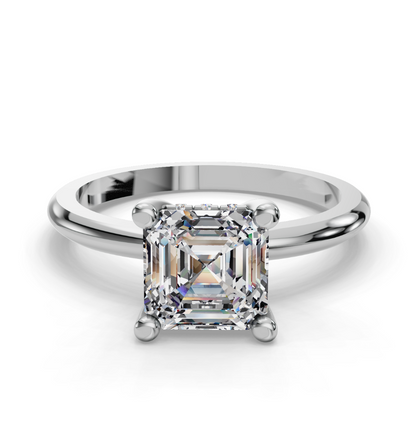 Asscher Cut Solitaire with Hidden halo Lab Grown Diamond Engagement Ring| D VS1