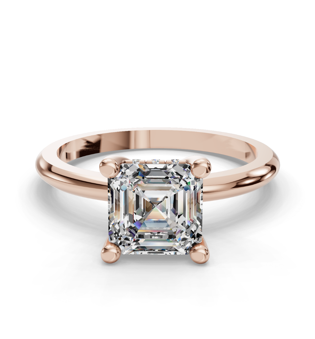 Asscher Cut Solitaire with Hidden halo Lab Grown Diamond Engagement Ring| D VS1