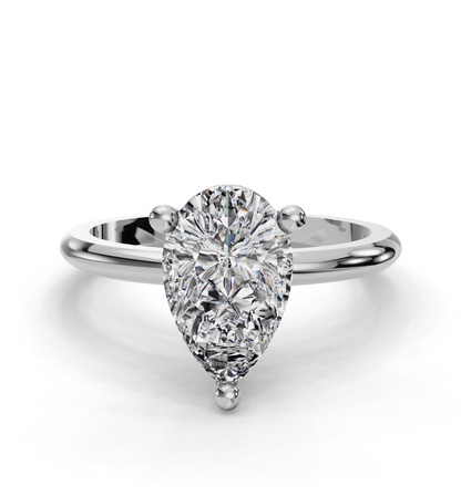 Pear Cut Solitaire with Hidden halo Lab Grown Diamond Engagement Ring| D VS1