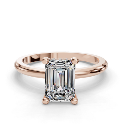 Emerald Cut Solitaire with Hidden halo Lab Grown Diamond Engagement Ring| D VS1