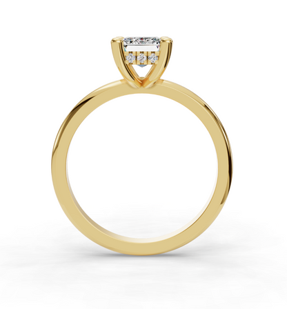 Emerald Cut Solitaire with Hidden halo Lab Grown Diamond Engagement Ring| D VS1