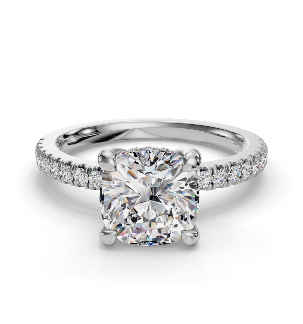 CUSHION PAVE WITH HIDDEN HALO RING