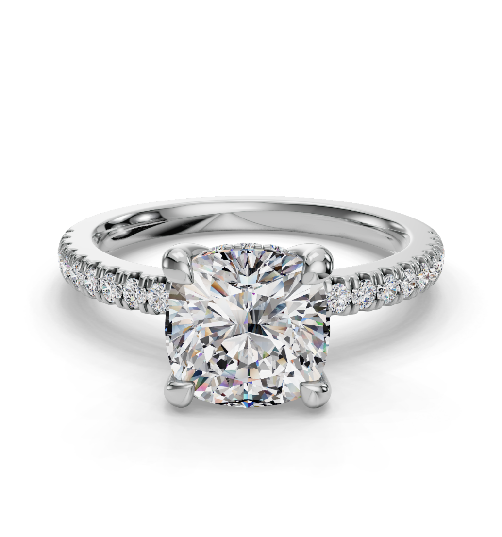 CUSHION PAVE WITH HIDDEN HALO RING