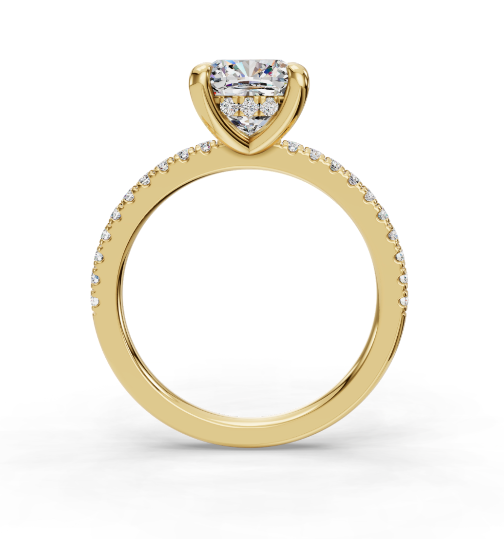 CUSHION PAVE WITH HIDDEN HALO RING