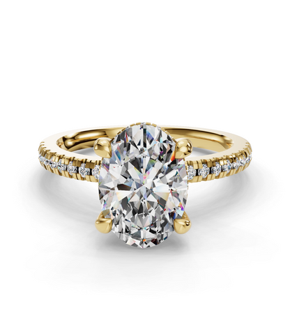 Oval Cut Hidden Halo Lab Grown Diamond Engagement Ring with Pave Band| D VS1