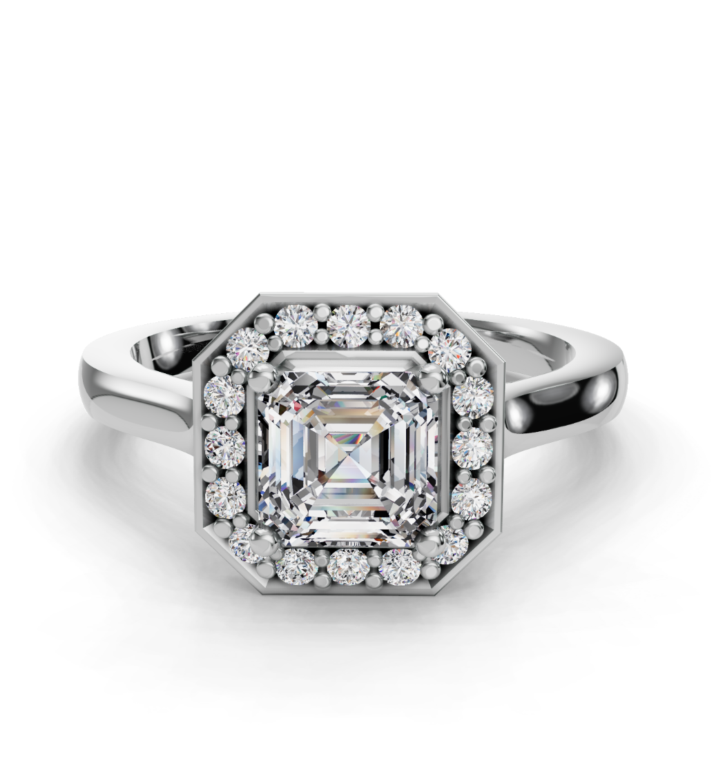 Asscher Cut Halo Lab Grown Diamond Engagement Ring| D VS1