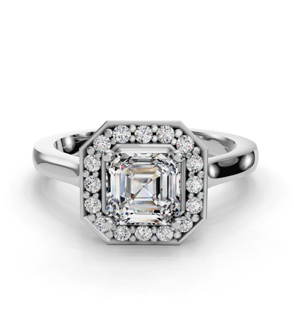 Asscher Cut Halo Lab Grown Diamond Engagement Ring| D VS1