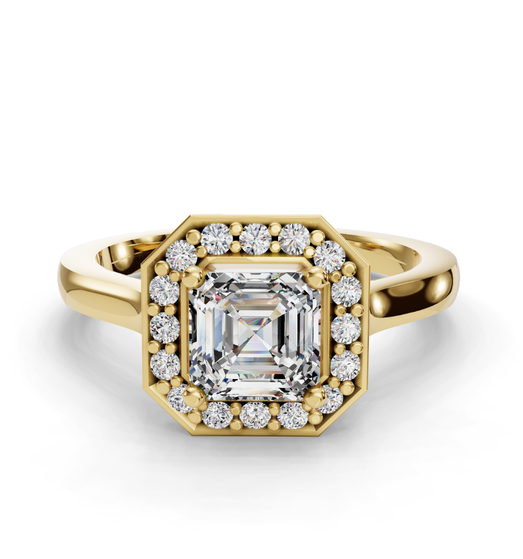 Asscher Cut Halo Lab Grown Diamond Engagement Ring| D VS1