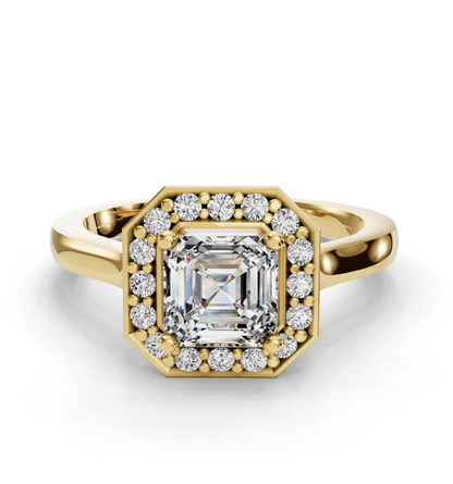 Asscher Cut Halo Lab Grown Diamond Engagement Ring| D VS1
