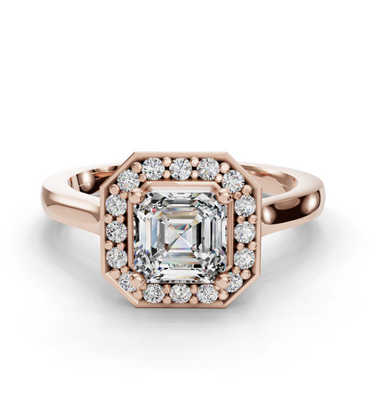 Asscher Cut Halo Lab Grown Diamond Engagement Ring| D VS1