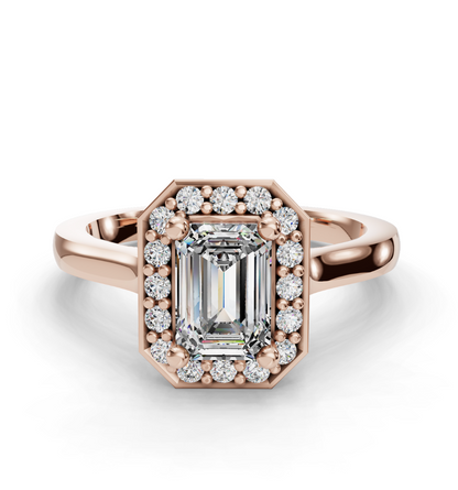 Emerald Cut Halo Lab Grown Diamond Engagement Ring| D VS1