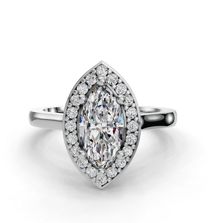 Marquise Cut Halo Lab Grown Diamond Engagement Ring| D VS1
