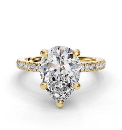 Pear Cut Hidden Halo Lab Grown Diamond Engagement Ring with Pave Band| D VS1