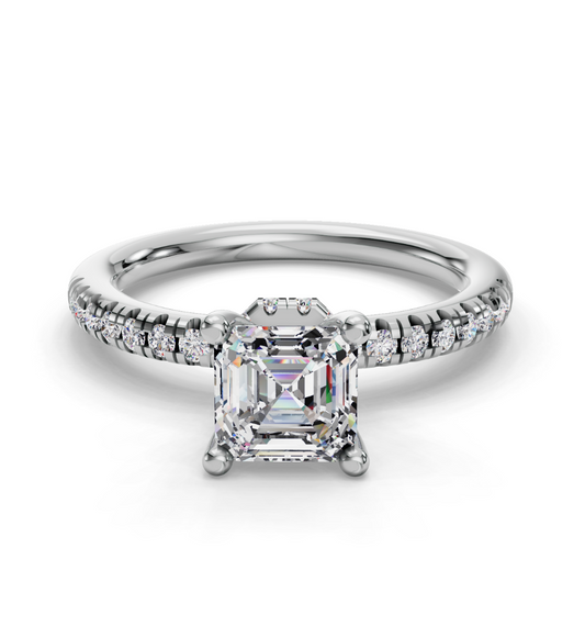 ASSCHER ACCENTED PAVE HIDDEN HALO RING