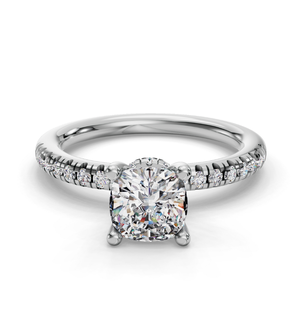 CUSHION ACCENTED PAVE HIDDEN HALO RING