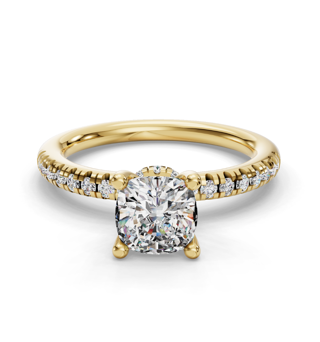 CUSHION ACCENTED PAVE HIDDEN HALO RING