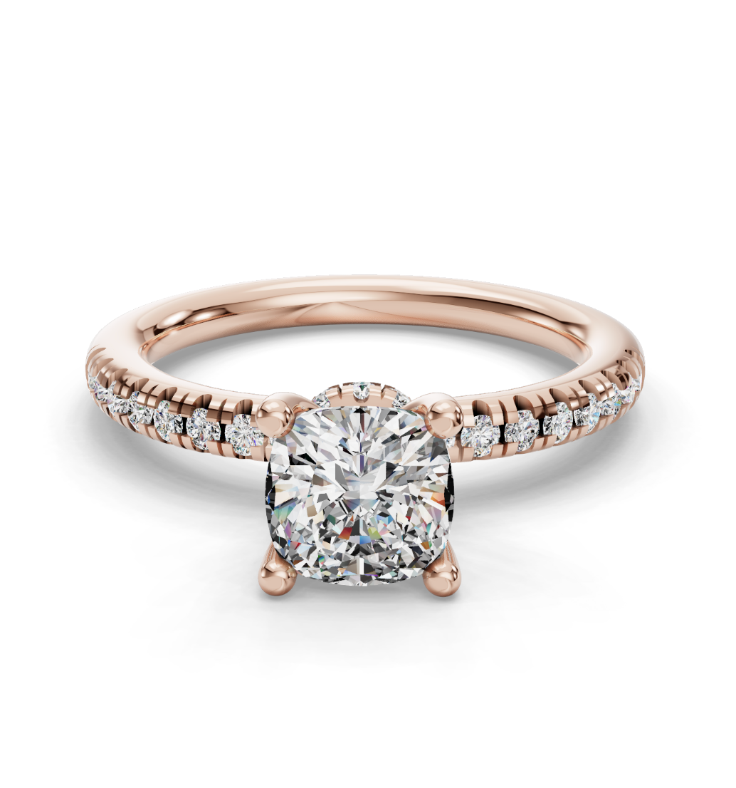 CUSHION ACCENTED PAVE HIDDEN HALO RING