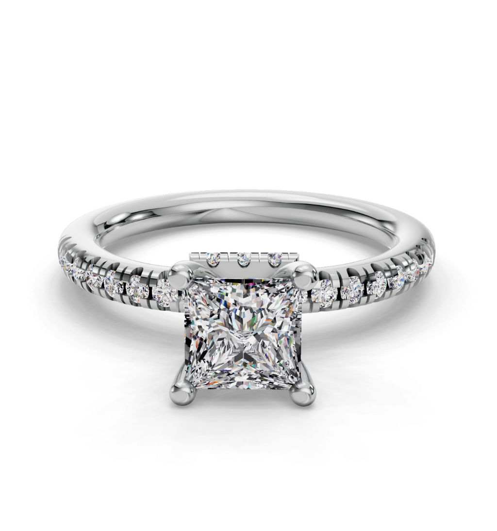 PRINCESS ACCENTED PAVE HIDDEN HALO RING