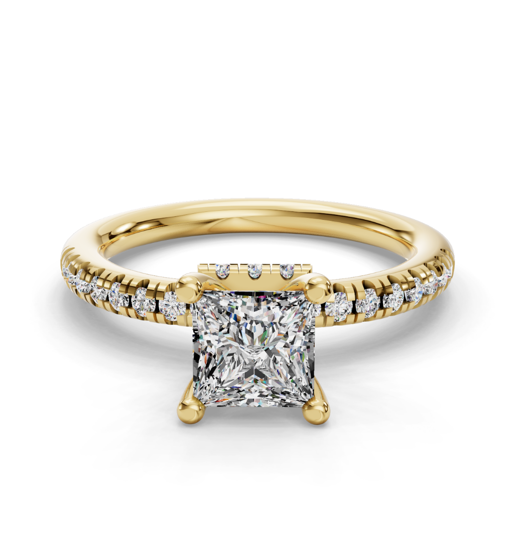 PRINCESS ACCENTED PAVE HIDDEN HALO RING