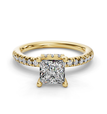 PRINCESS ACCENTED PAVE HIDDEN HALO RING