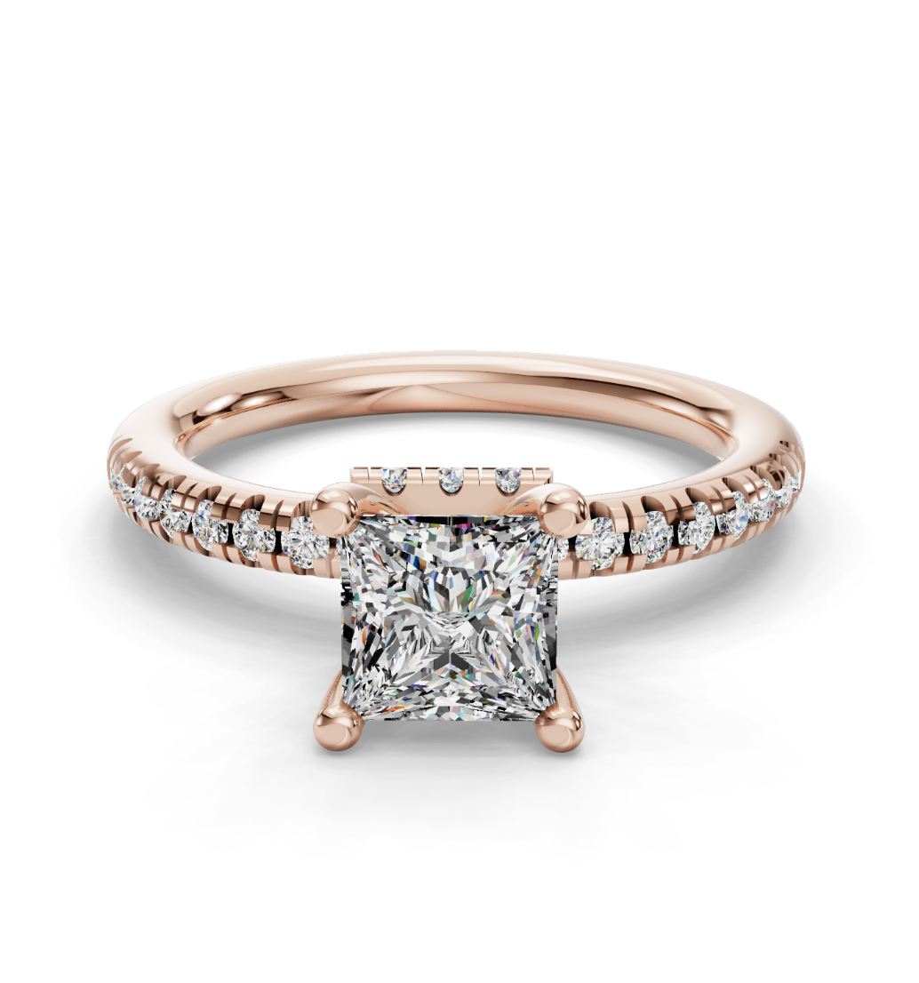 PRINCESS ACCENTED PAVE HIDDEN HALO RING