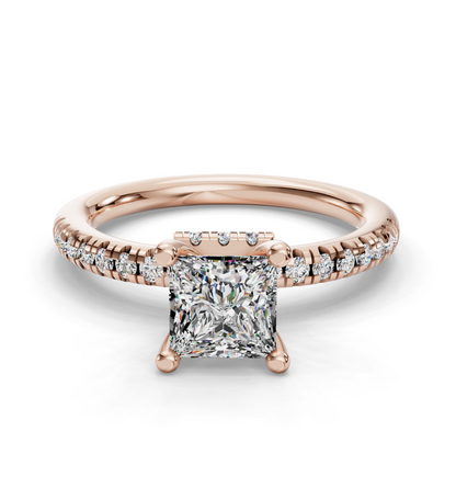 PRINCESS ACCENTED PAVE HIDDEN HALO RING