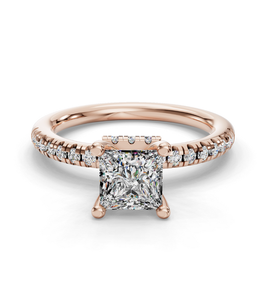 PRINCESS ACCENTED PAVE HIDDEN HALO RING